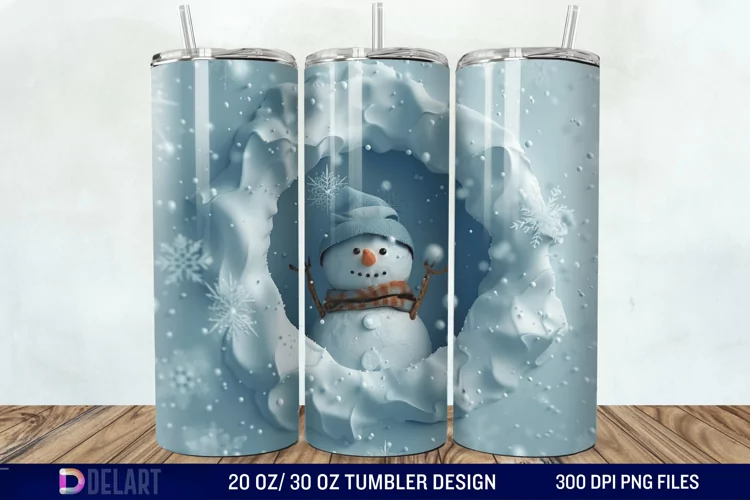 3D Snowman Hole In Snowflakes Tumbler Wrap