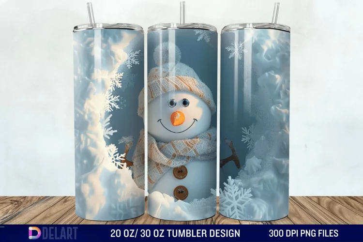 3D Snowman Hole In Snowflakes Tumbler Wrap