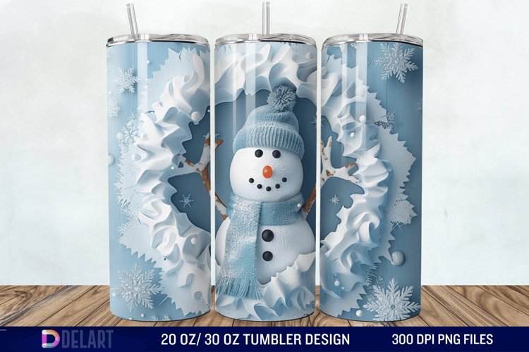 3D Snowman Hole In Snowflakes Tumbler Wrap example image 1