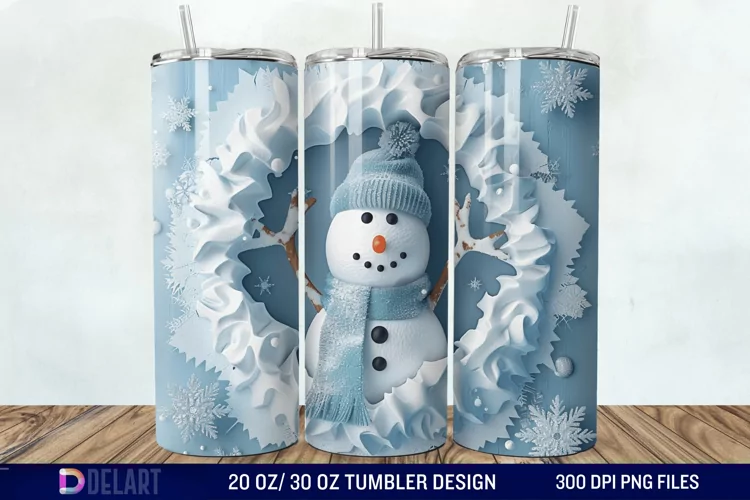 3D Snowman Hole In Snowflakes Tumbler Wrap