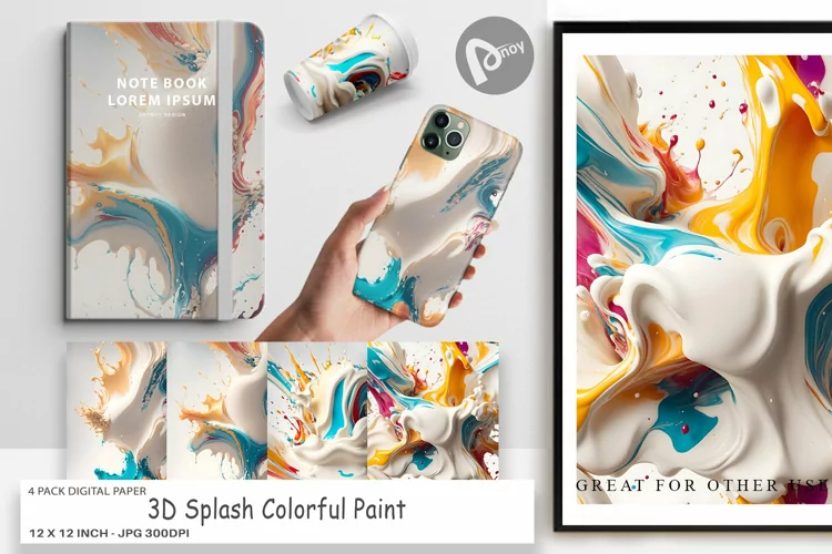 Digital Paper 3D Splash Colorful Paint