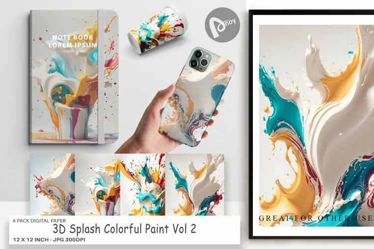 Digital Paper 3D Splash Colorful Paint