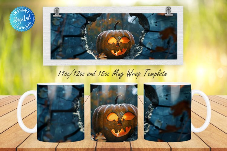 3D Spooky Pumpkin 11, 12   15 Oz Mug Sublimation