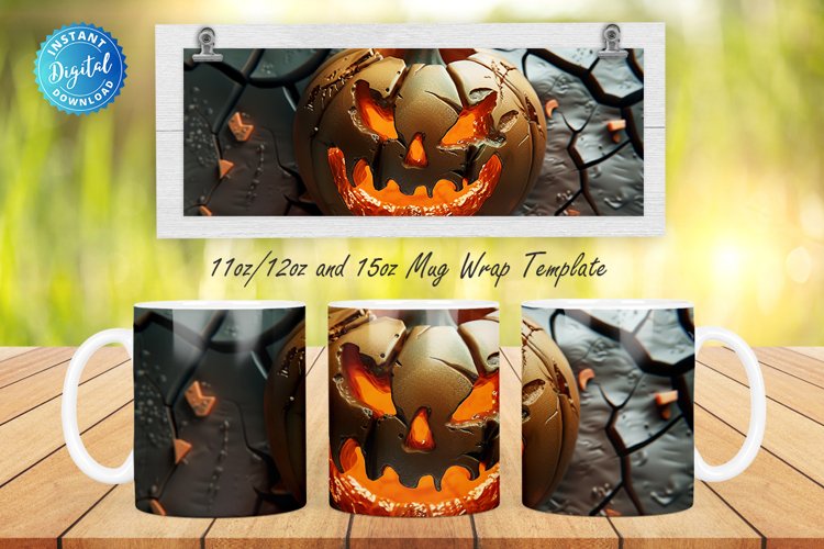 3D Spooky Pumpkin 11, 12   15 Oz Mug Sublimation