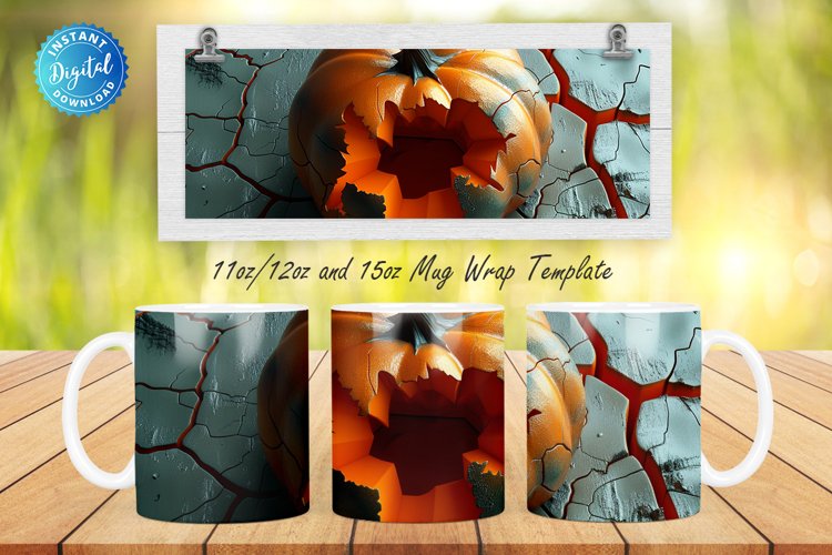 3D Spooky Pumpkin 11, 12 & 15 Oz Mug Sublimation example image 1