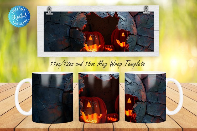 3D Spooky Pumpkin 11, 12 & 15 Oz Mug Sublimation example image 1