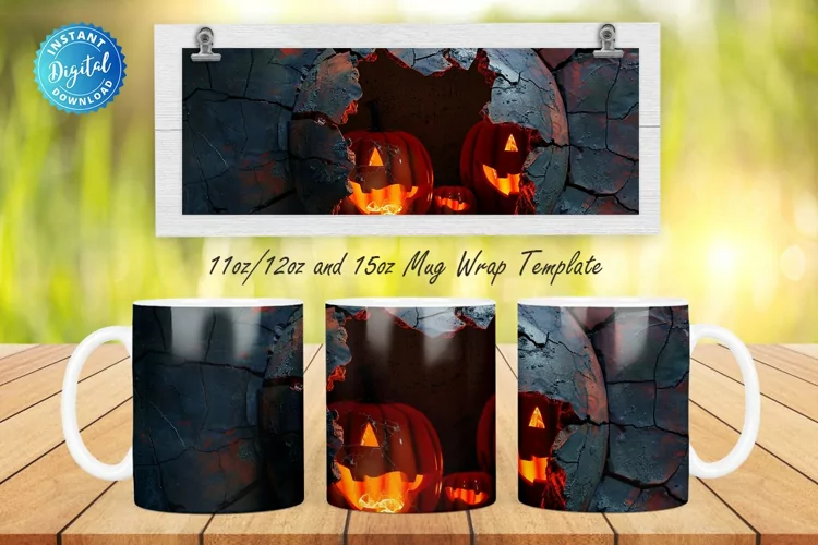 3D Spooky Pumpkin 11, 12 & 15 Oz Mug Sublimation