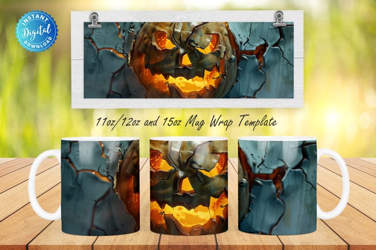 3D Spooky Pumpkin 11, 12 & 15 Oz Mug Sublimation example image 1