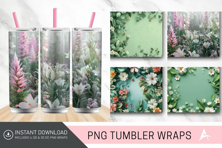 3D Spring Botanical Tumbler Wrap