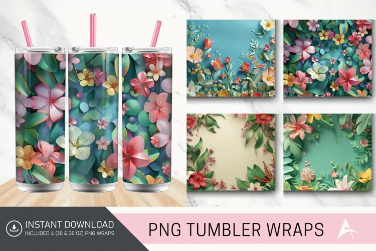 3D Spring Botanical Tumbler Wrap