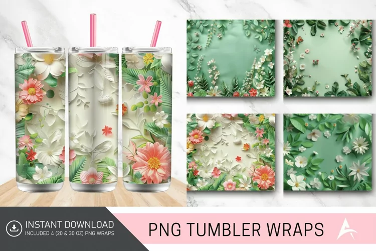 3D Spring Botanical Tumbler Wrap