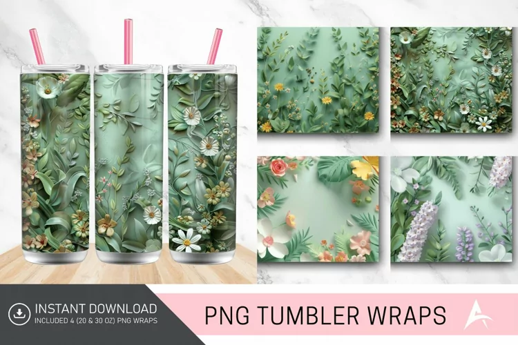 3D Spring Botanical Tumbler Wrap