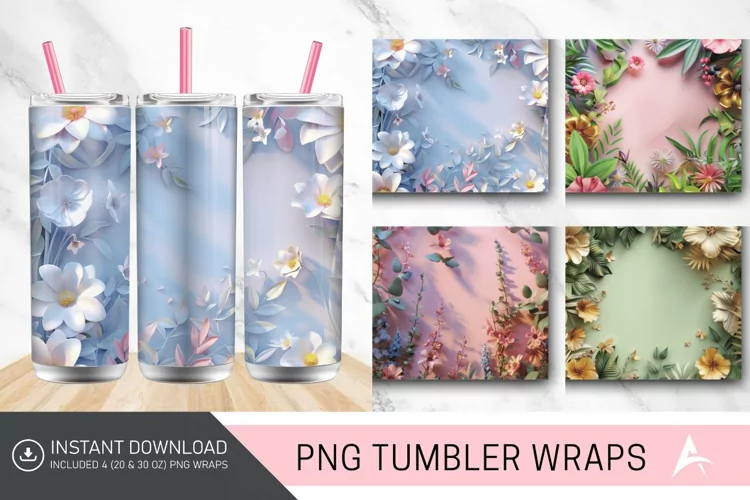 3D Spring Botanical Tumbler Wrap