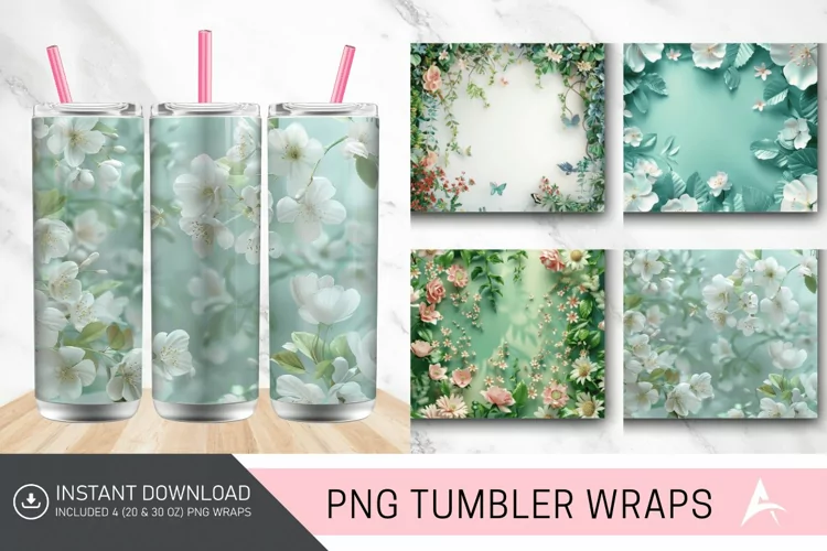 3D Spring Botanical Tumbler Wrap