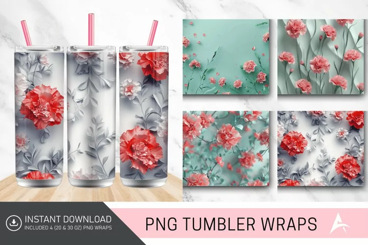 3D Spring Carnation Flowers Tumbler wrap