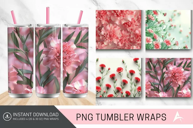 3D Spring Carnation Flowers Tumbler wrap