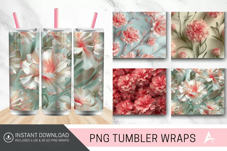 3D Spring Carnation Flowers Tumbler wrap