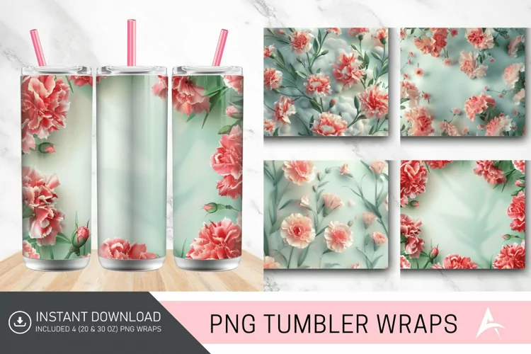 3D Spring Carnation Flowers Tumbler wrap