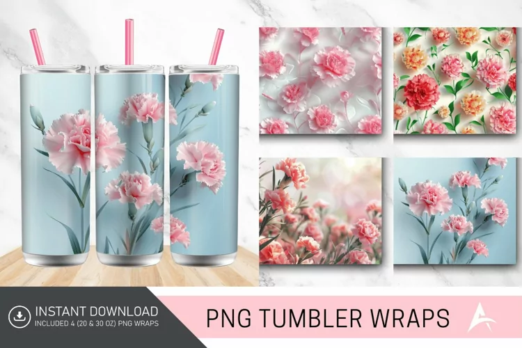 3D Spring Carnation Flowers Tumbler wrap