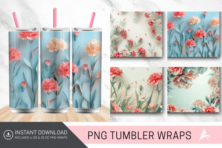 3D Spring Carnation Flowers Tumbler wrap example image 1