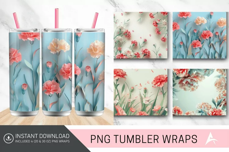 3D Spring Carnation Flowers Tumbler wrap
