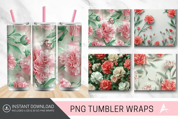 3D Spring Carnation Flowers Tumbler wrap