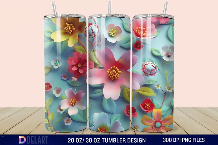 3D Spring Flower Tumbler Wrap