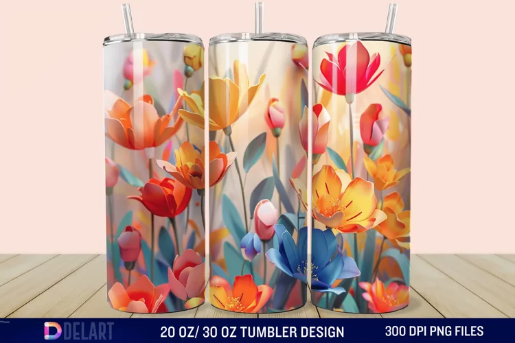 3D Spring Flower Tumbler Wrap