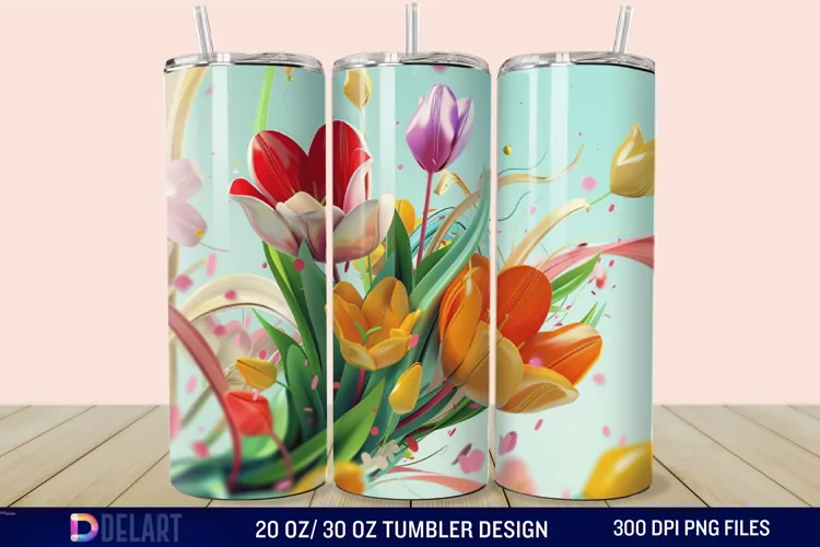 3D Spring Flower Tumbler Wrap