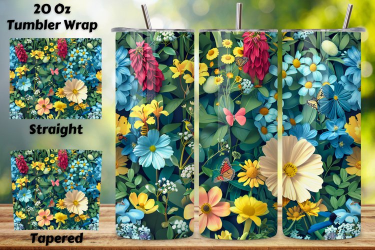 Spring floral, Seamless pattern, 3D landscape, Tumbler art, Spring blooms, Floral wrap, Garden sleeve, Blossom design, DIY wrap, Vibrant flowers, Botanical art, Sleeve design, Spring garden, Nature tumbler, Wrap DIY, Blossoming art, Spring sleeve, Floral 