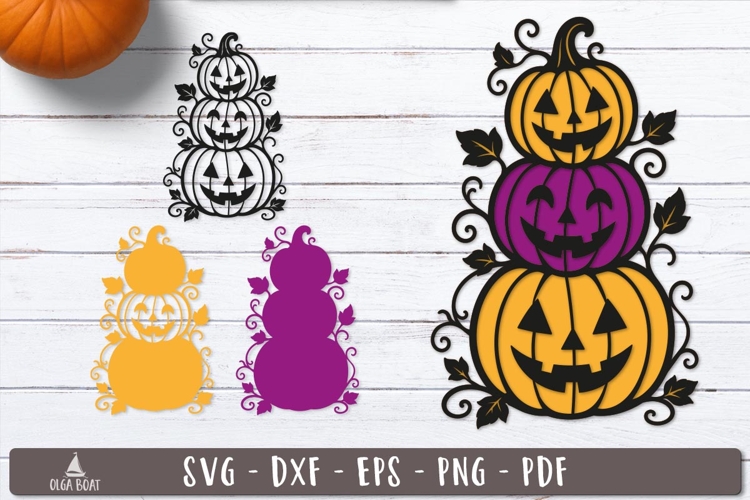 3d Stacked Pumpkins Halloween Layered SVG design