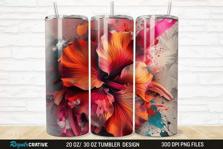 3D Stained Glass Flower 20/30oz Skinny Tumbler