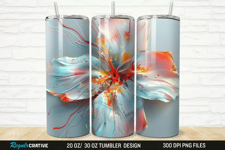 3D Stained Glass Flower 20/30oz Skinny Tumbler