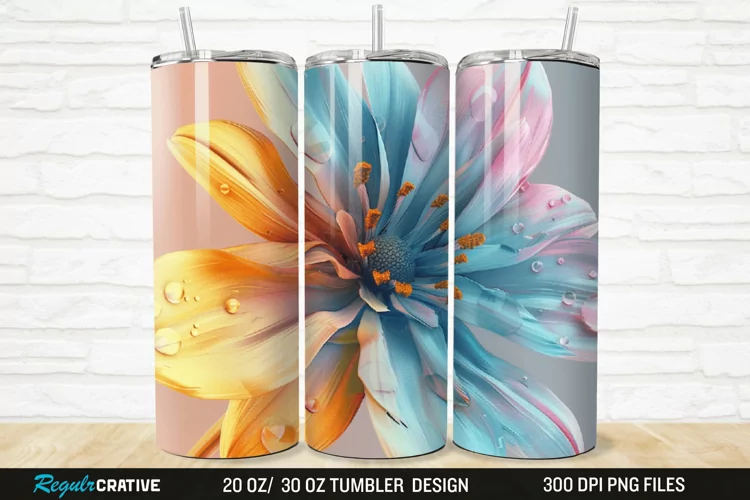 3D Stained Glass Flower 20/30oz Skinny Tumbler