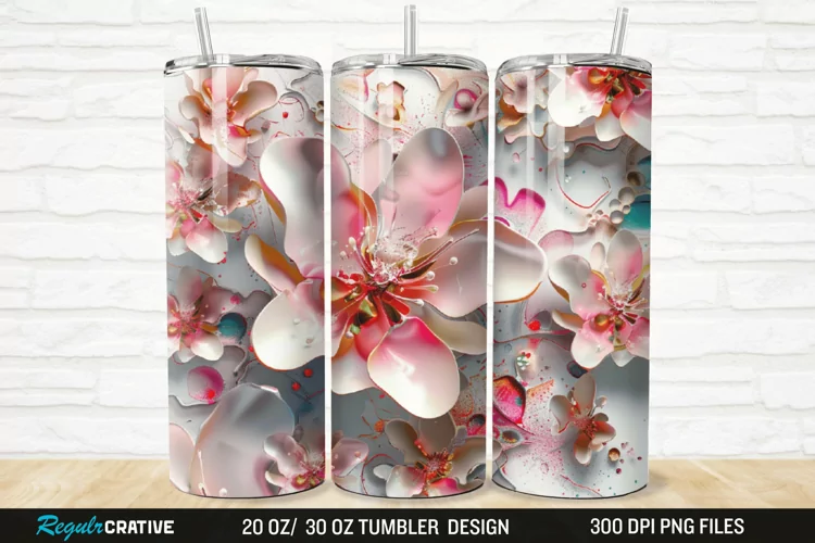 3D Stained Glass Flower 20/30oz Skinny Tumbler
