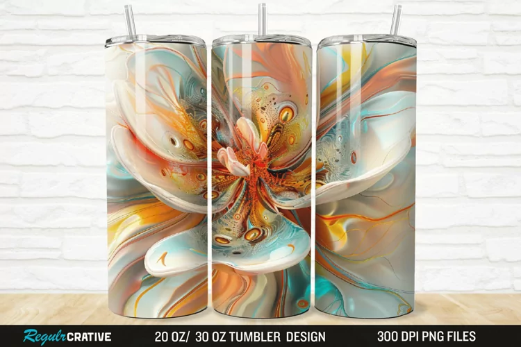 3D Stained Glass Flower 20/30oz Skinny Tumbler