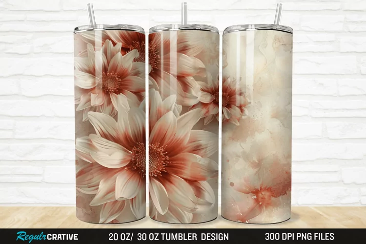 3D Stained Glass Flower 20/30oz Skinny Tumbler
