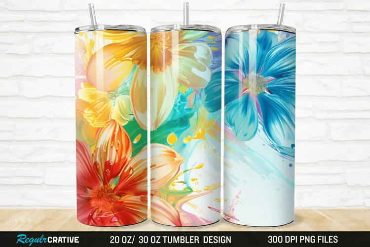 3D Stained Glass Flower 20/30oz Skinny Tumbler