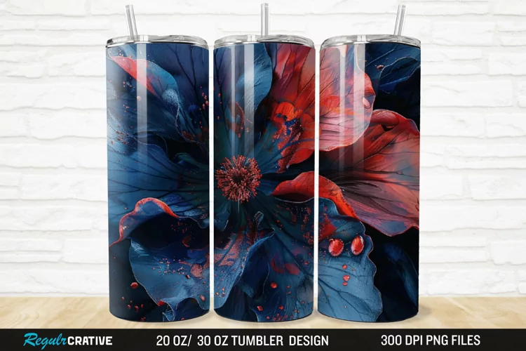 3D Stained Glass Flower 20/30oz Skinny Tumbler