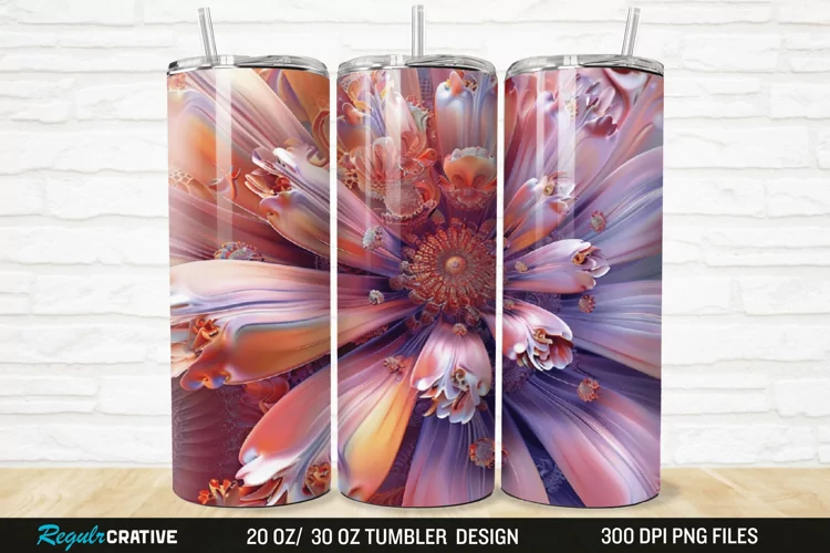 3D Stained Glass Flower 20/30oz Skinny Tumbler