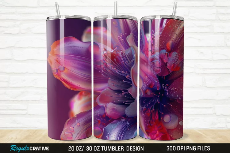 3D Stained Glass Flower 20/30oz Skinny Tumbler