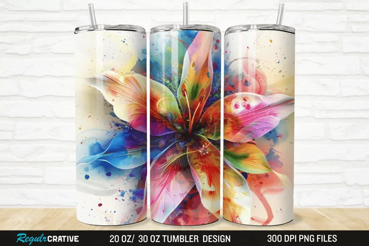 3D Stained Glass Flower 20/30oz Skinny Tumbler