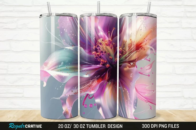 3D Stained Glass Flower 20/30oz Skinny Tumbler