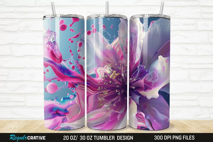 3D Stained Glass Flower 20/30oz Skinny Tumbler