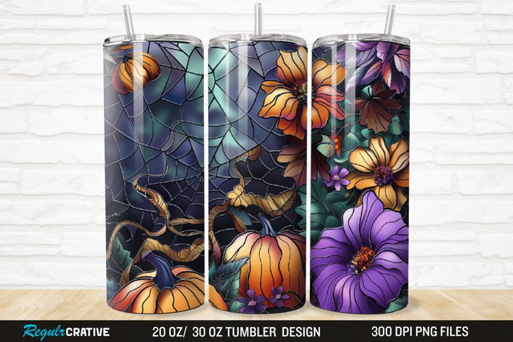 3D Stained Glass Halloween Flowers 20/30oz Skinny Tumbler