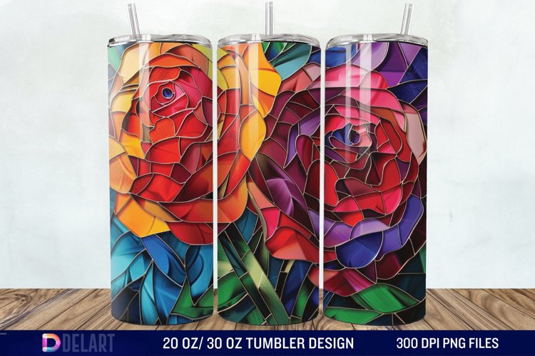 3d Stained glass roses Tumbler Wrap example image 1