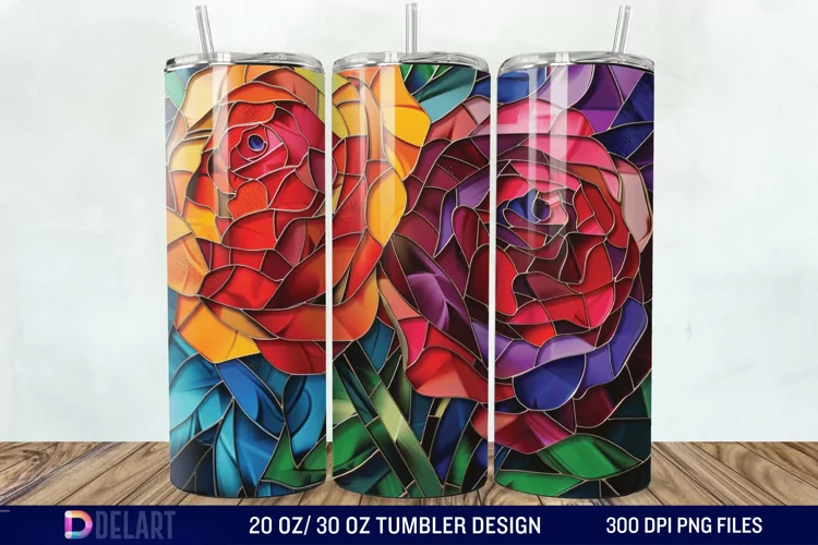 3d Stained glass roses Tumbler Wrap