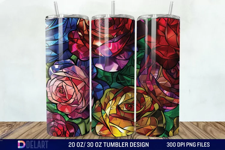 3d Stained glass roses Tumbler Wrap