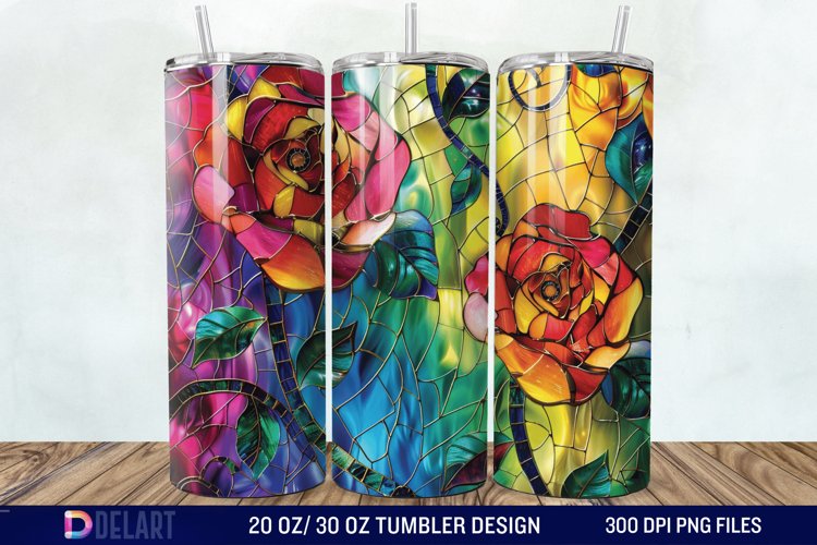 3d Stained glass roses Tumbler Wrap example image 1