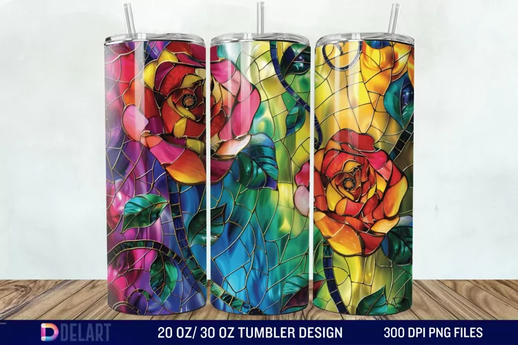 3d Stained glass roses Tumbler Wrap